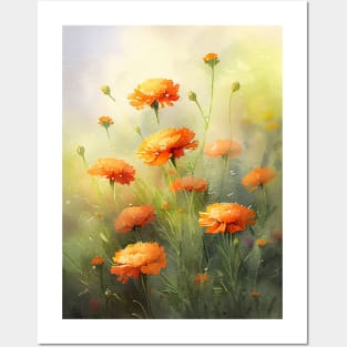 Watercolor Orange Marigold Design Soft and Muted Posters and Art